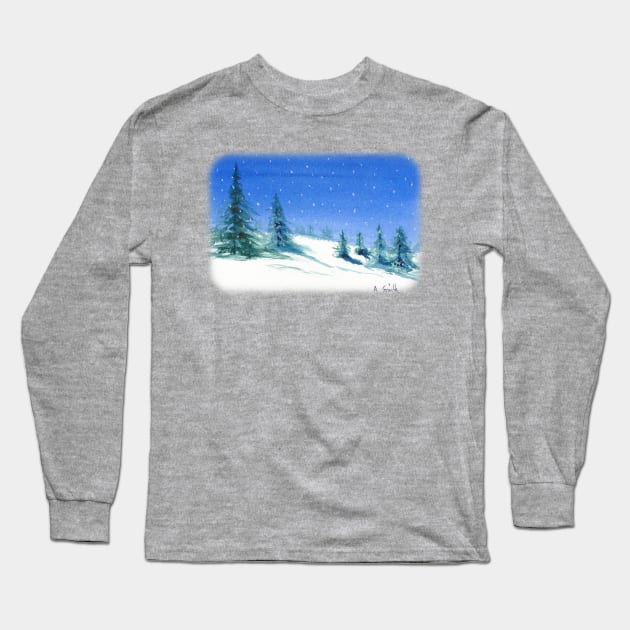 Snowy Hills and Trees Long Sleeve T-Shirt by designs-by-ann